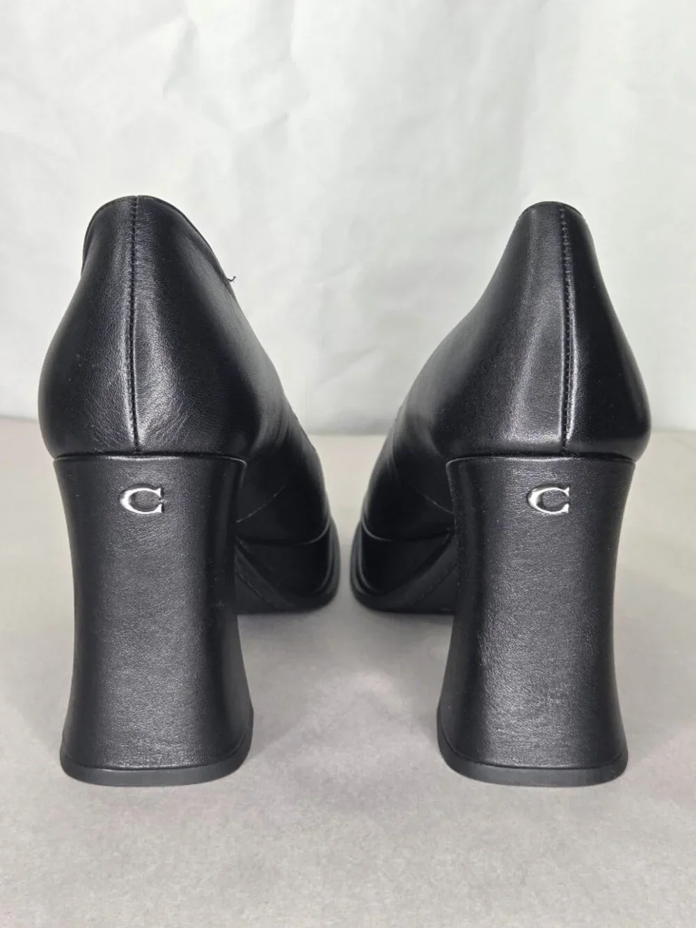COACH Sculpted Block Heel Black Leather Pumps, Size: 8 B